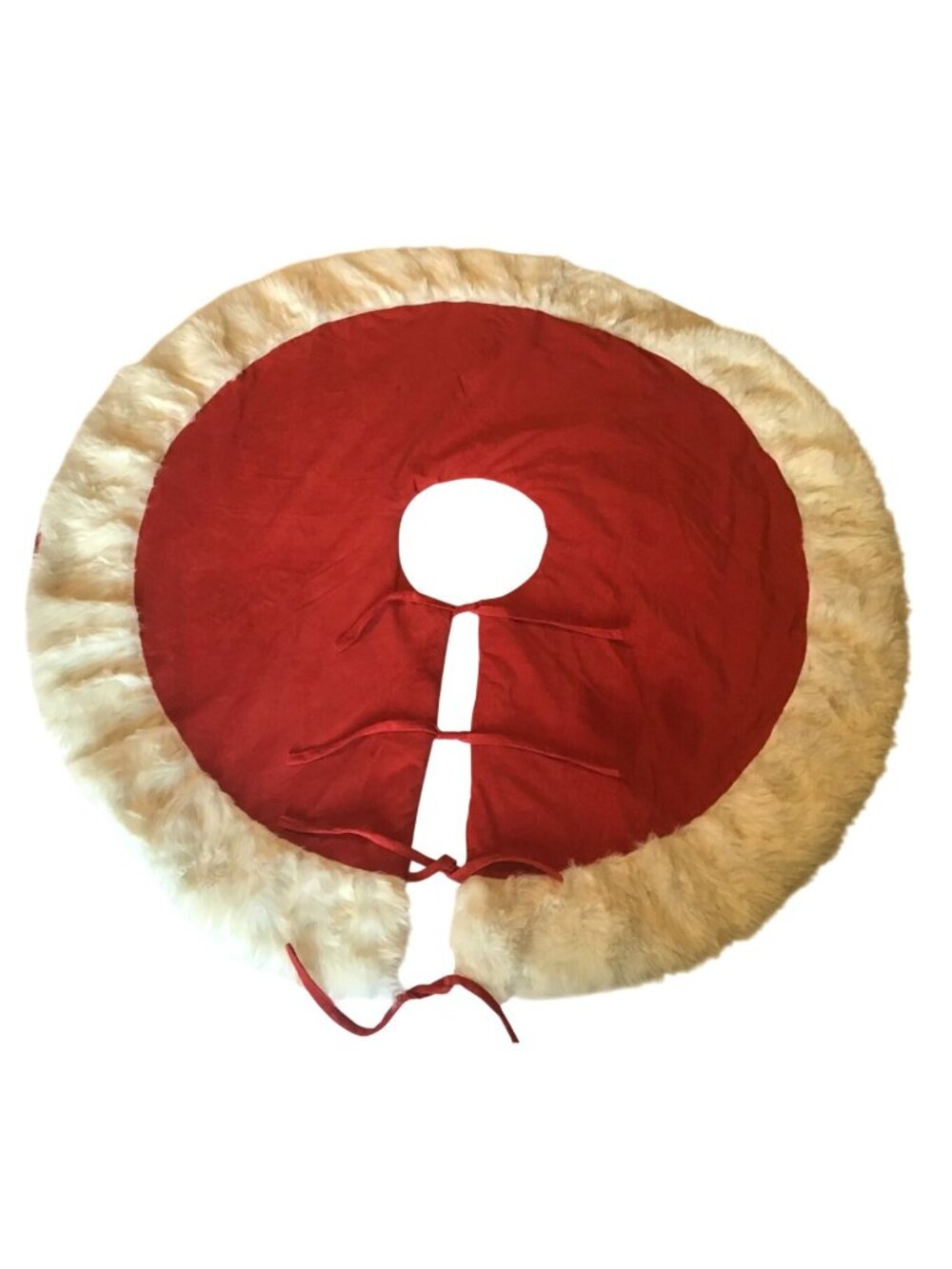 Red Velvet White Faux Fur Trim Christmas Tree Skirt